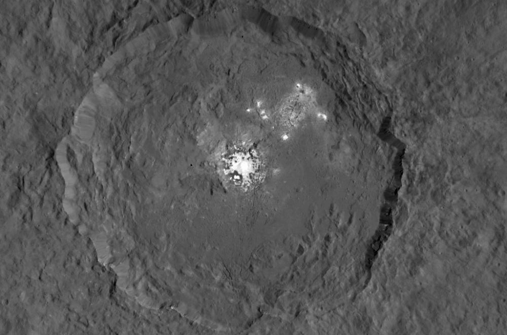 Bright spots on Ceres photographed by NASA's Dawn Spacecraft